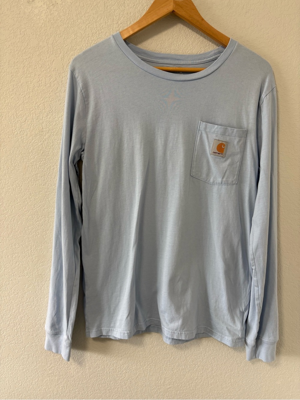 Carhartt Long Sleeve Pocket T-Shirt Light Blue Logo Tee Unisex XL Cotton